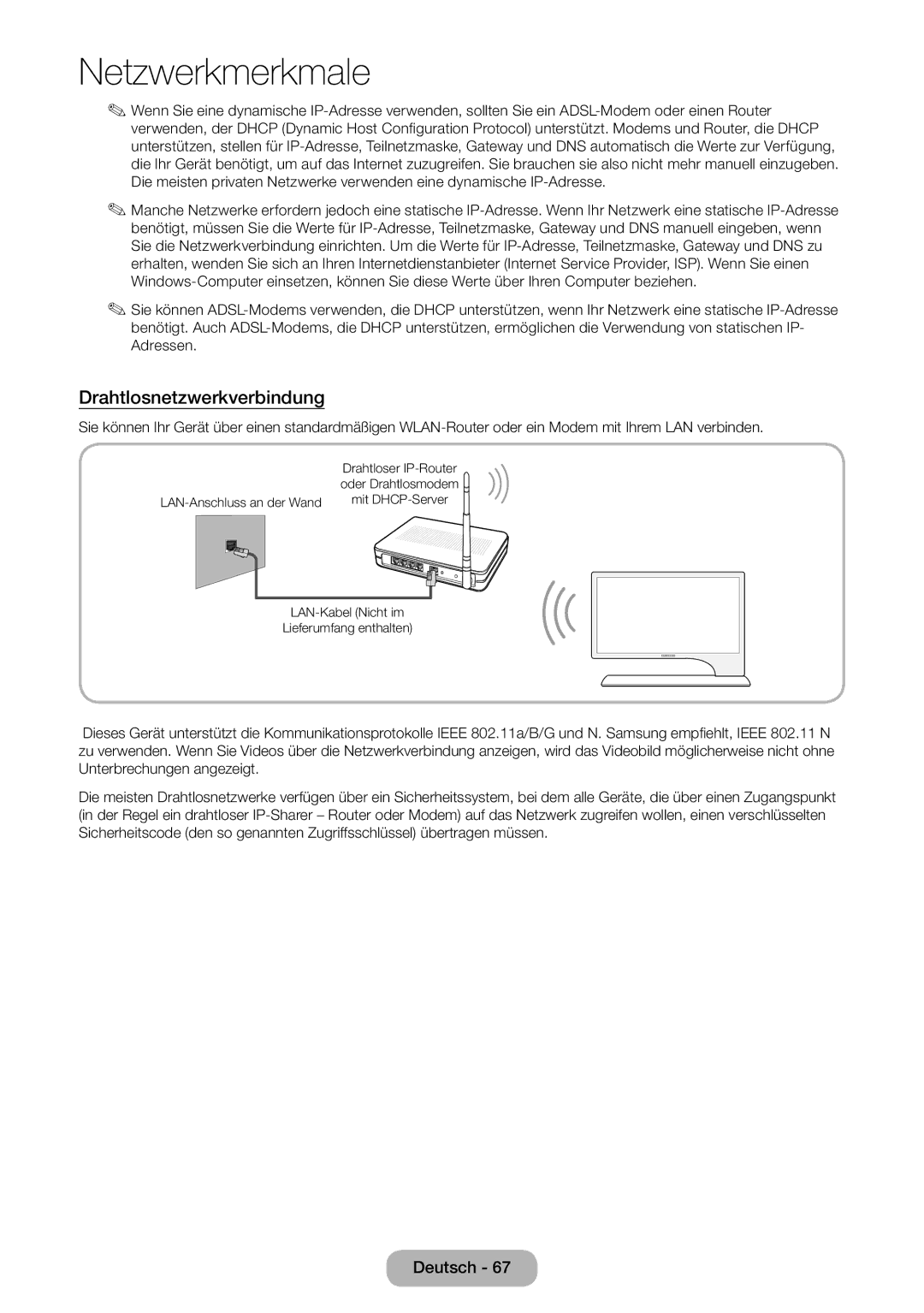 Samsung LT27B750EW/EN, LT24B750EWV/EN, LT27B750EWV/EN, LT24B750EW/EN manual Drahtlosnetzwerkverbindung 