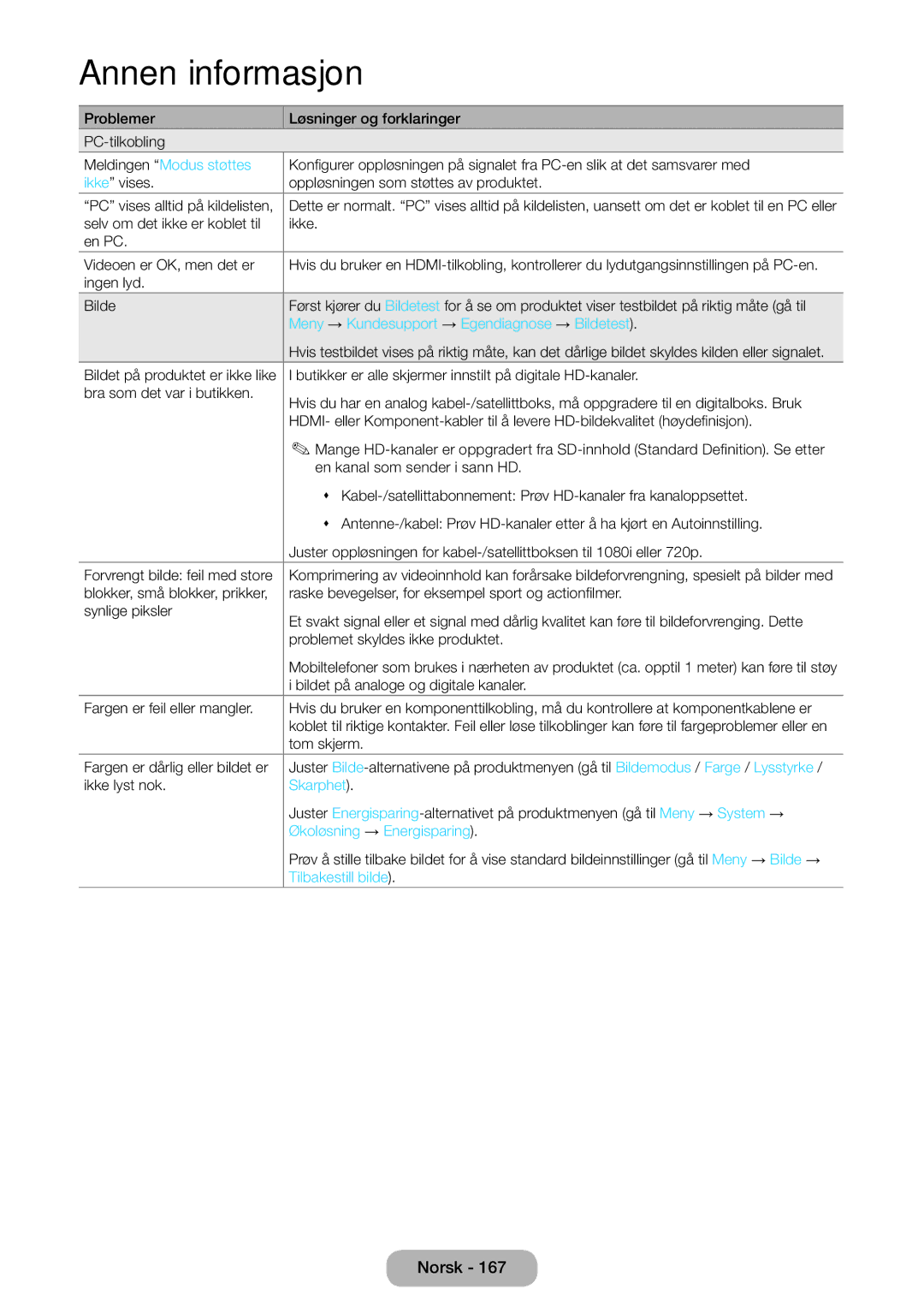 Samsung LT27B750EX/XE, LT24B750EX/XE Meldingen Modus støttes, Meny → Kundesupport → Egendiagnose → Bildetest, Skarphet 