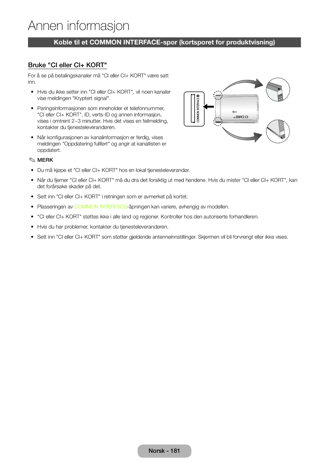 Samsung LT27B750EX/XE, LT24B750EX/XE manual Bruke CI eller CI+ Kort 