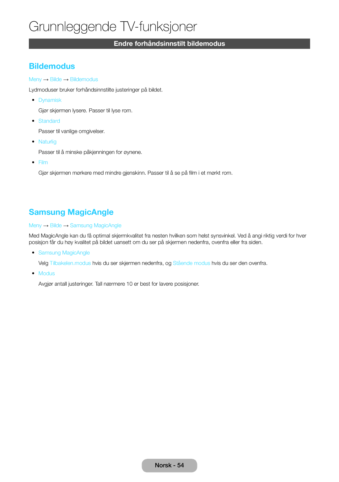 Samsung LT24B750EX/XE, LT27B750EX/XE manual Dynamisk, Naturlig 