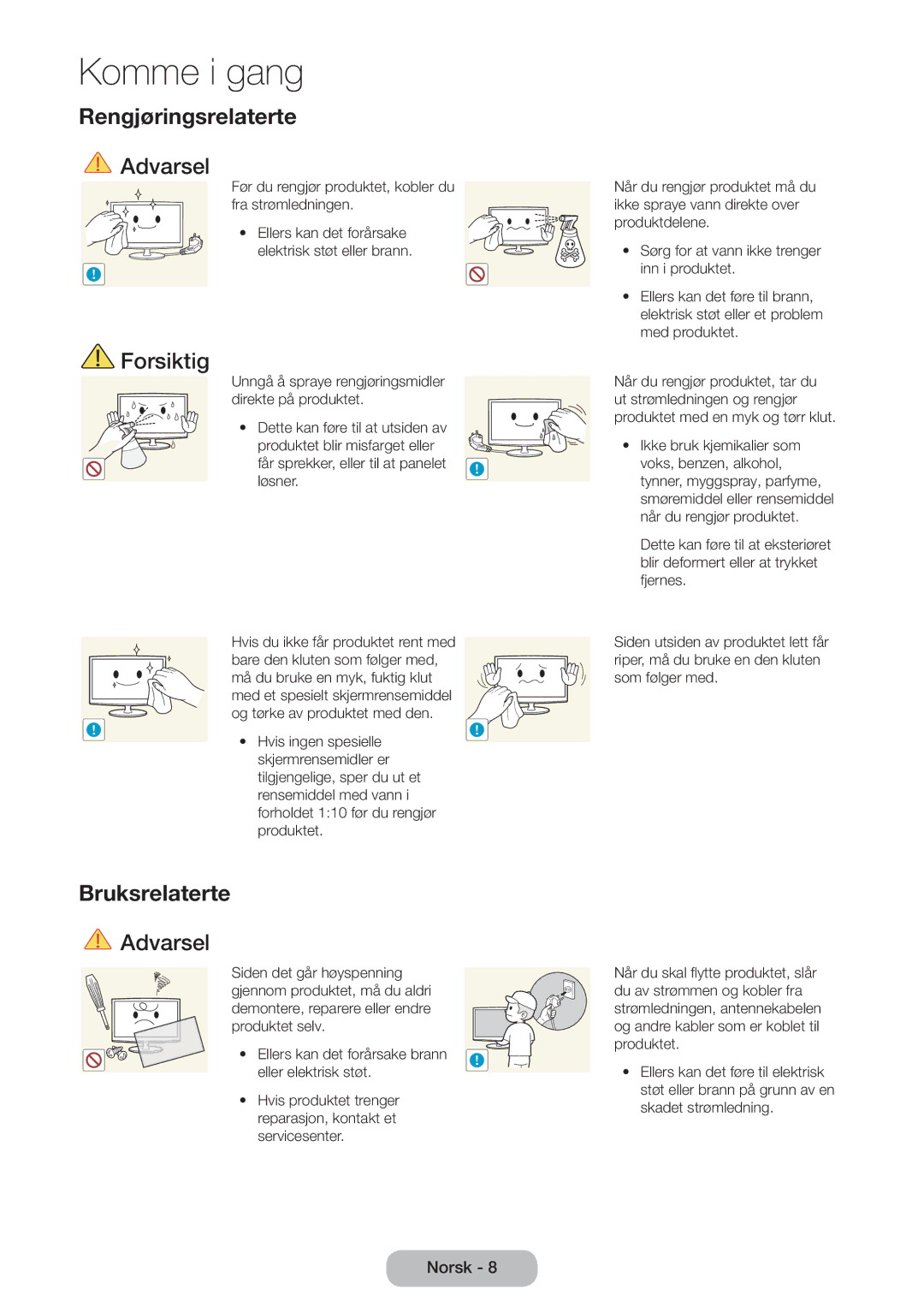 Samsung LT24B750EX/XE, LT27B750EX/XE manual Rengjøringsrelaterte 