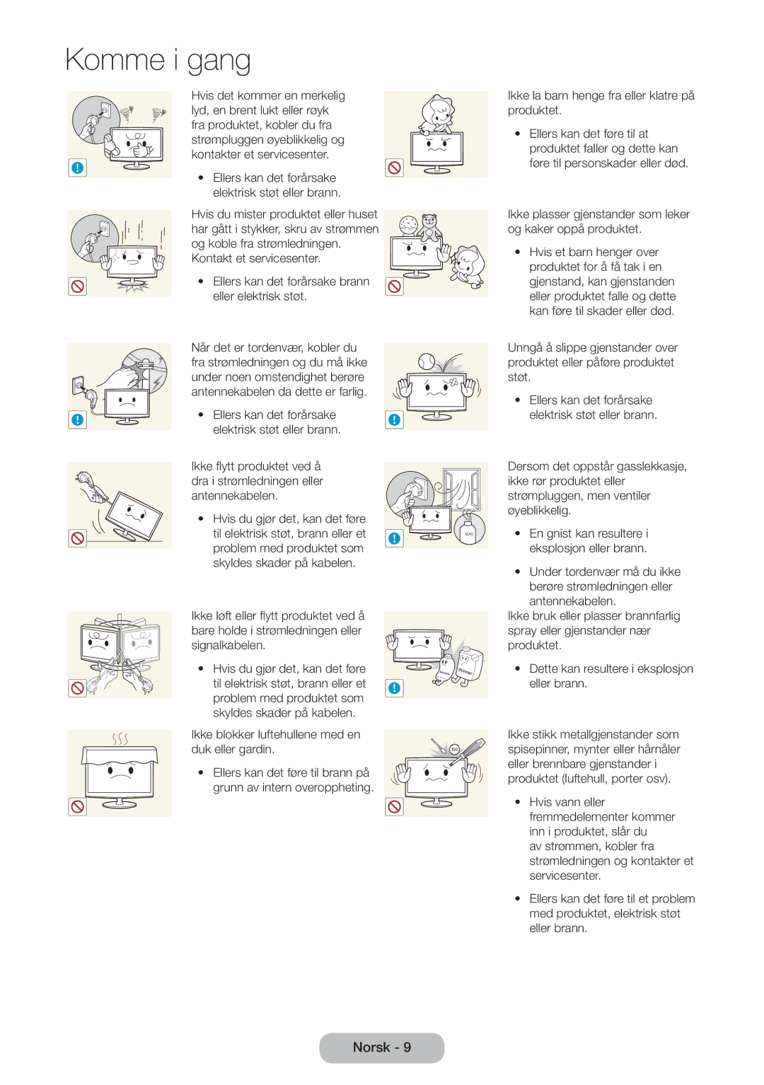 Samsung LT27B750EX/XE, LT24B750EX/XE manual Ikke la barn henge fra eller klatre på produktet 