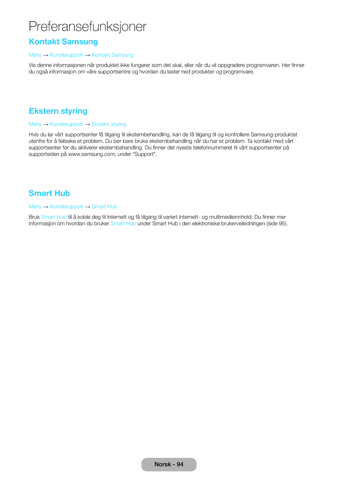 Samsung LT24B750EX/XE, LT27B750EX/XE manual Kontakt Samsung, Ekstern styring, Smart Hub 