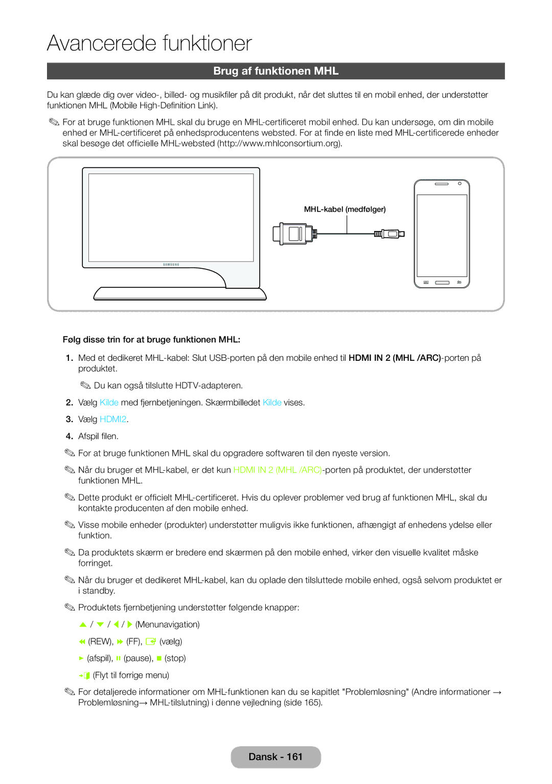 Samsung LT27B750EX/XE, LT24B750EX/XE manual Brug af funktionen MHL 