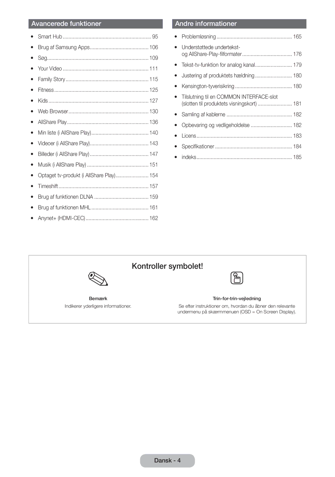 Samsung LT24B750EX/XE, LT27B750EX/XE manual Kontroller symbolet 