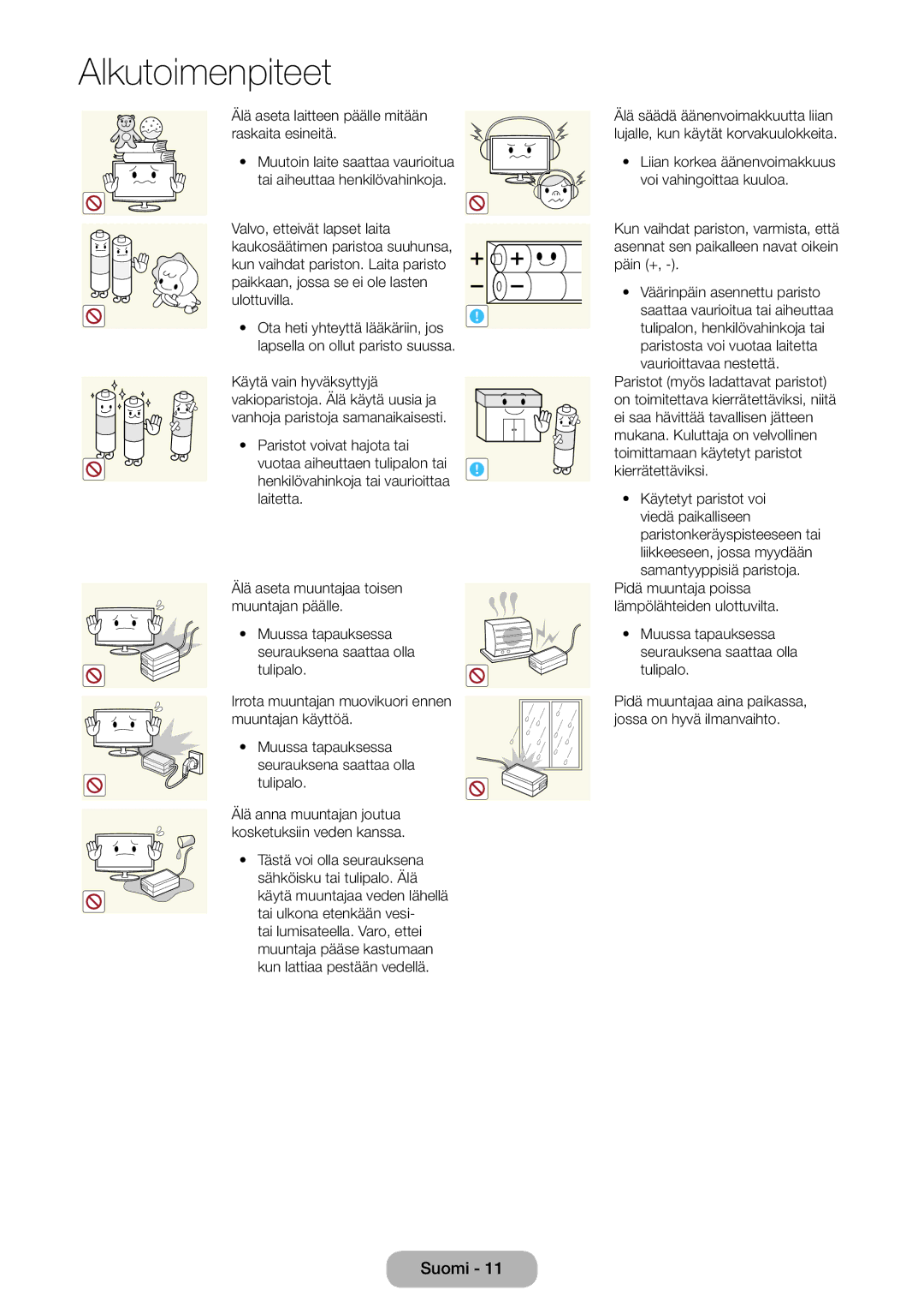 Samsung LT27B750EX/XE, LT24B750EX/XE manual Älä anna muuntajan joutua kosketuksiin veden kanssa 