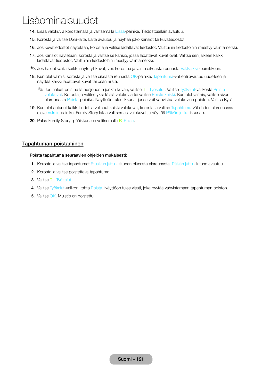 Samsung LT27B750EX/XE, LT24B750EX/XE manual Tapahtuman poistaminen 