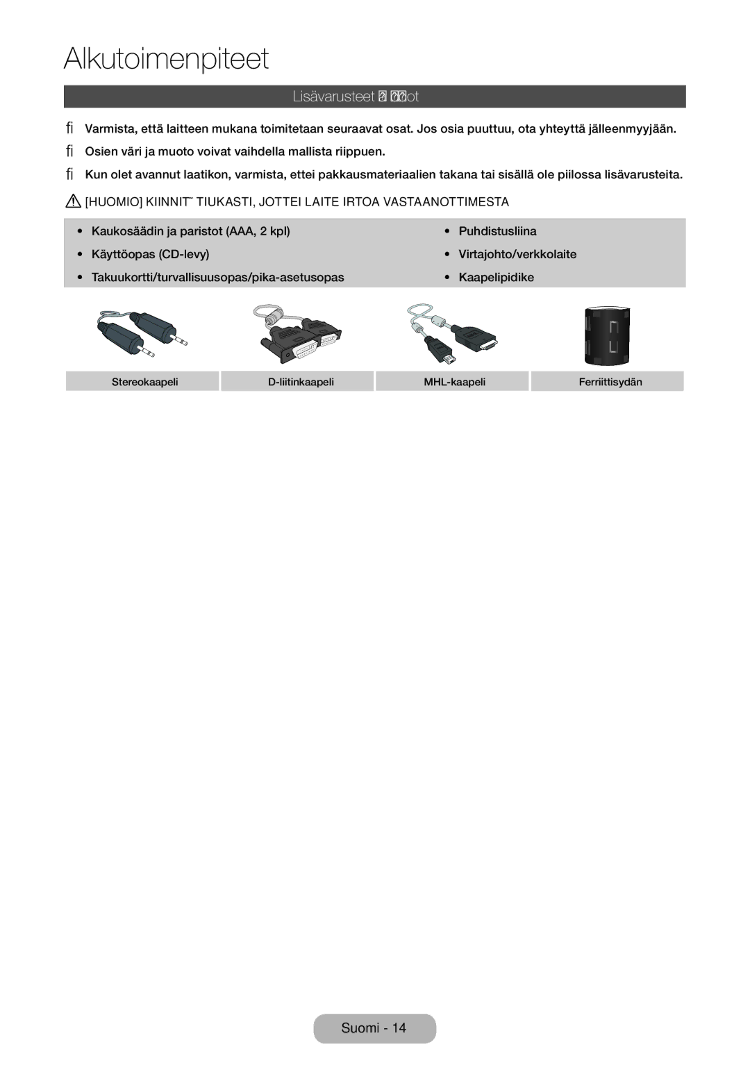 Samsung LT24B750EX/XE, LT27B750EX/XE manual Lisävarusteet ja johdot 