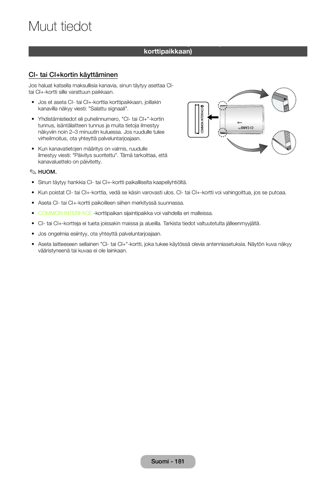 Samsung LT27B750EX/XE, LT24B750EX/XE manual CI- tai CI+kortin käyttäminen 