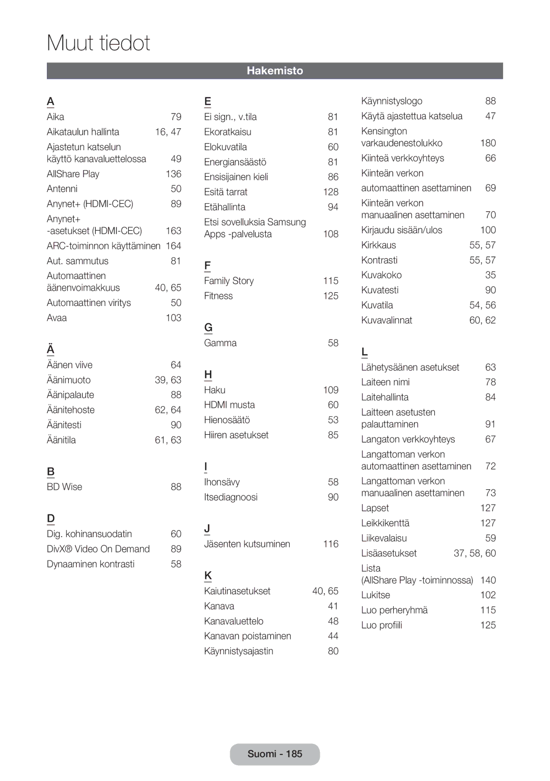 Samsung LT27B750EX/XE, LT24B750EX/XE manual Hakemisto 