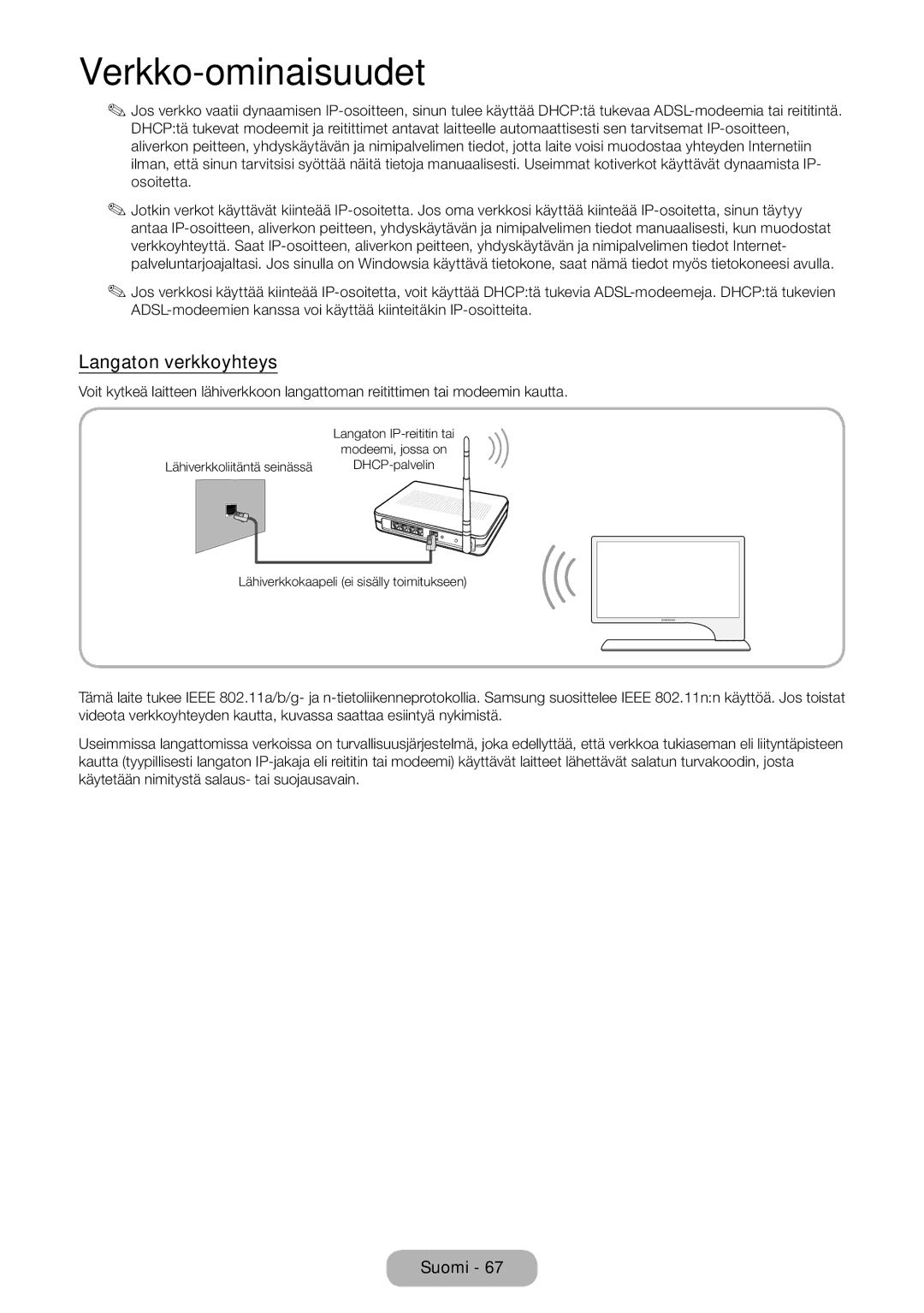 Samsung LT27B750EX/XE, LT24B750EX/XE manual Langaton verkkoyhteys 