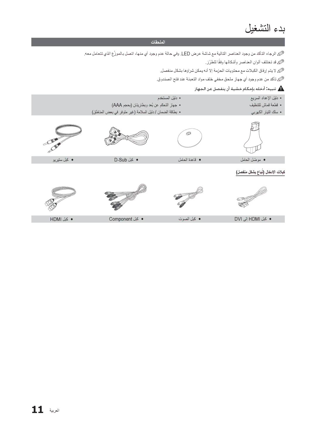 Samsung LT24C300EW/EN manual تاقحلملا, ويريتس لبكy y Sub لبكy y لماحلا ةدعاقy y, لصفنم لكشب عابتُ لاخدلإا تلابك, 11 ةيبرعلا 