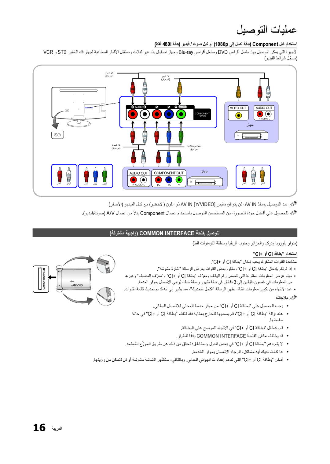 Samsung LT24C300EW/EN manual ةكرتشم ةهجاو Common Interface ةحتفب ليصوتلا, Ci+‎وأ Ci ةقاطب مادختسا 