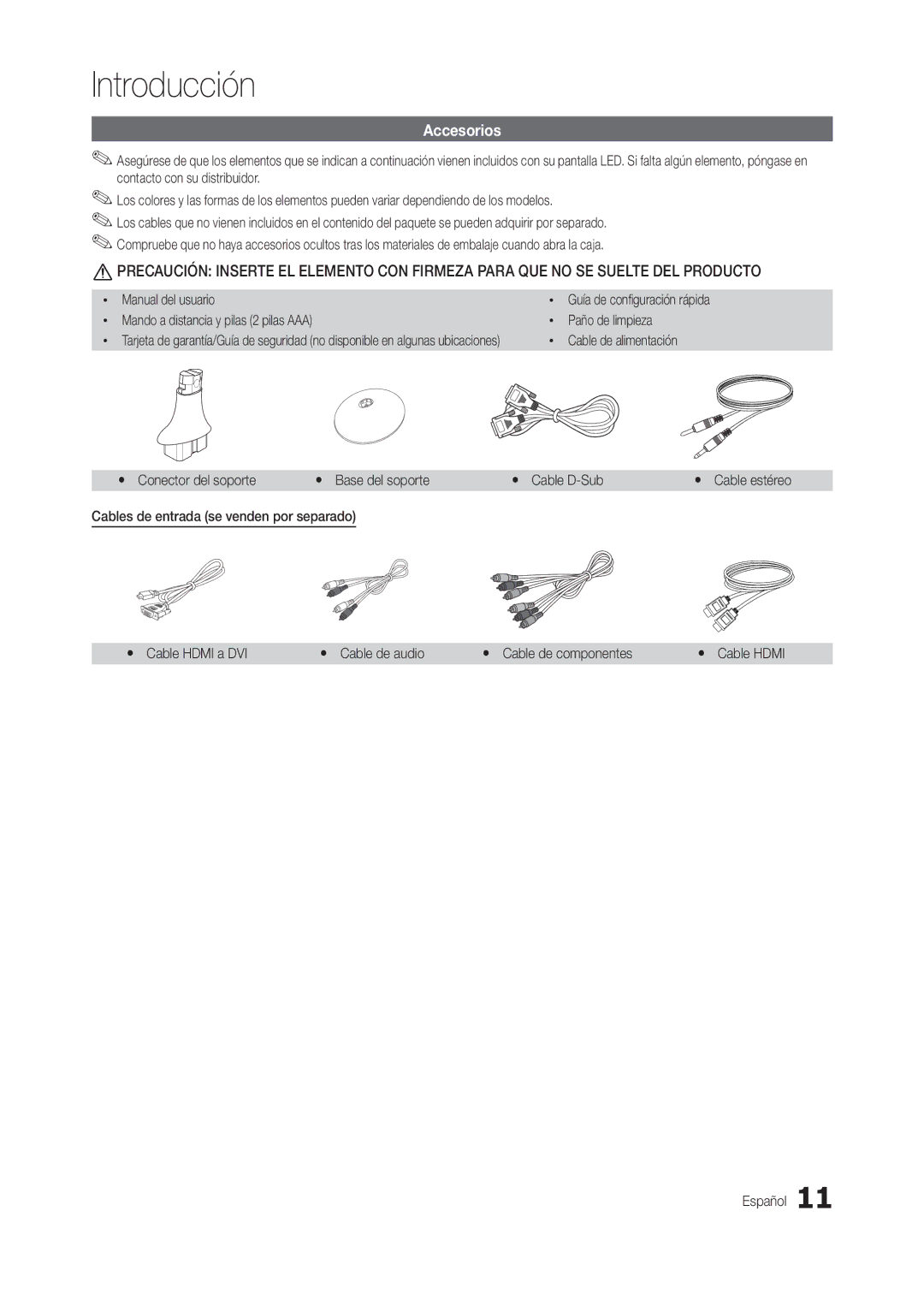 Samsung LT22C300EW/EN manual Accesorios, Manual del usuario, Mando a distancia y pilas 2 pilas AAA Paño de limpieza 