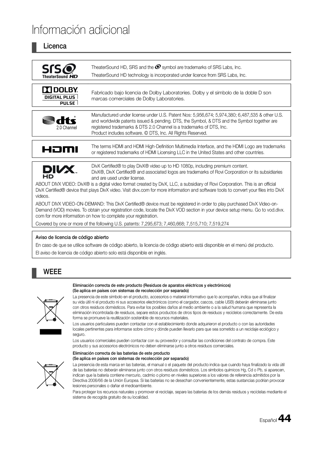 Samsung LT24C300EWZ/EN, LT19C300EW/EN, LT24C300EW/EN, LT22C300EW/EN manual Weee 