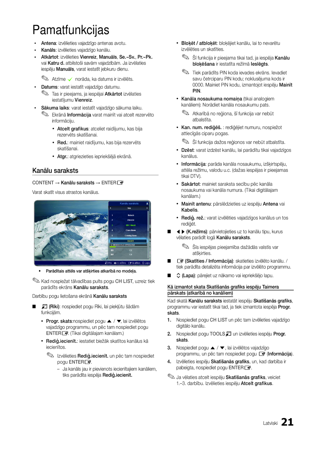 Samsung LT19C300EW/EN, LT24C300EWZ/EN, LT24C300EW/EN, LT22C300EW/EN manual Kanālu saraksts 