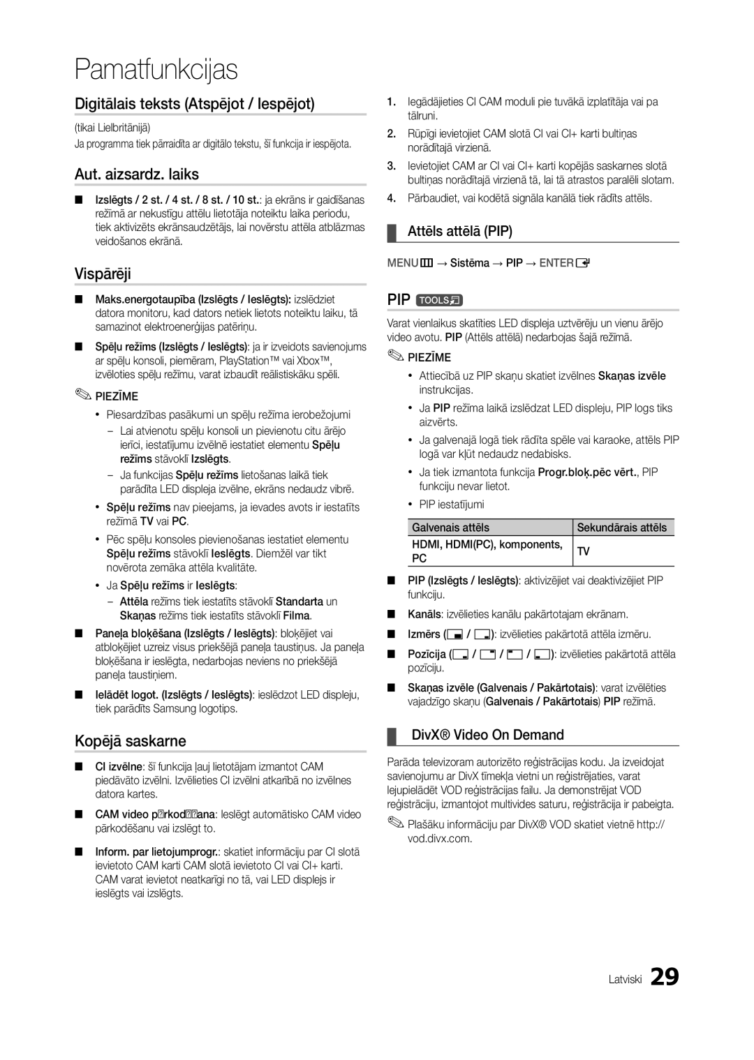 Samsung LT19C300EW/EN manual Digitālais teksts Atspējot / Iespējot, Aut. aizsardz. laiks, Vispārēji, Kopējā saskarne, PIP t 