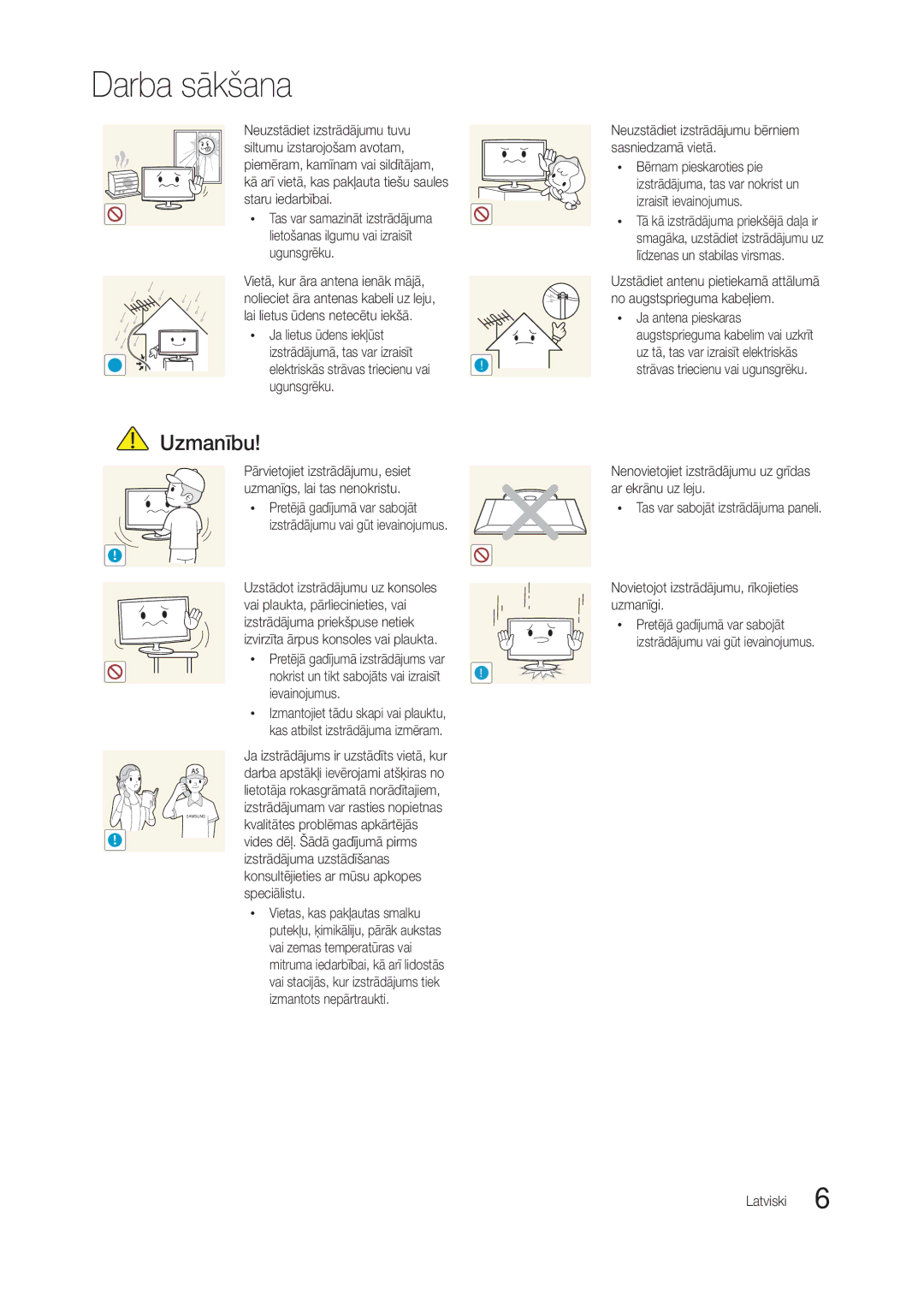 Samsung LT24C300EW/EN manual Ievainojumus, Kvalitātes problēmas apkārtējās, Vides dēļ. Šādā gadījumā pirms, Speciālistu 