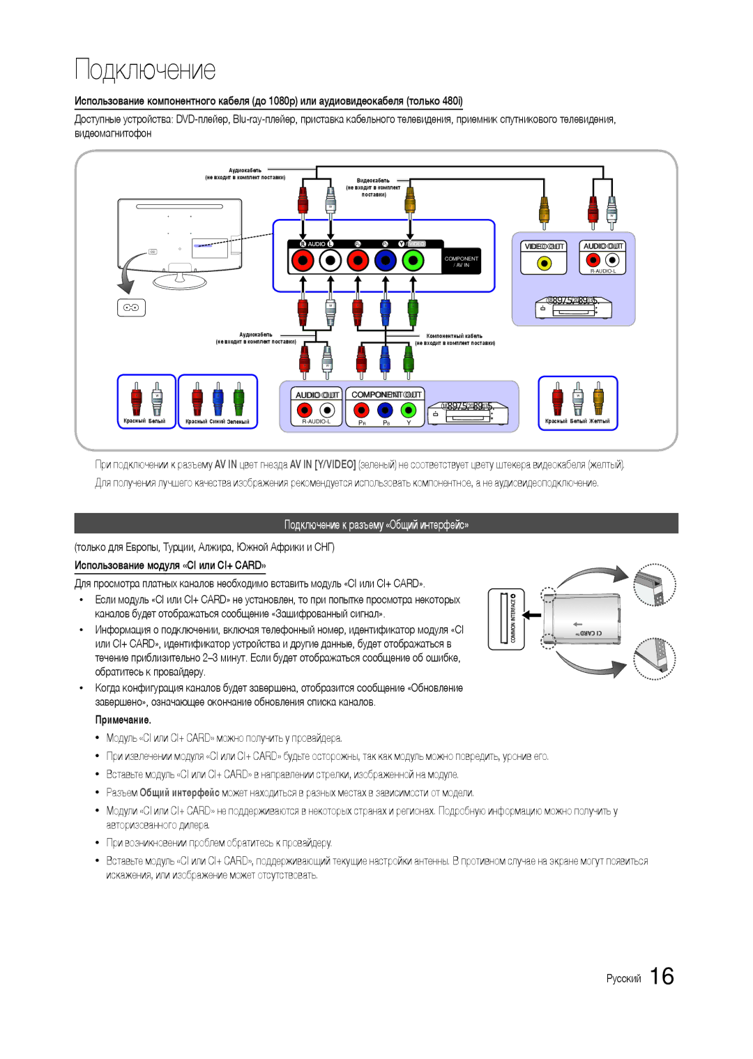 Samsung LT24C300EWZ/EN, LT19C300EW/EN, LT24C300EW/EN, LT22C300EW/EN manual Подключение к разъему «Общий интерфейс», Устройство 