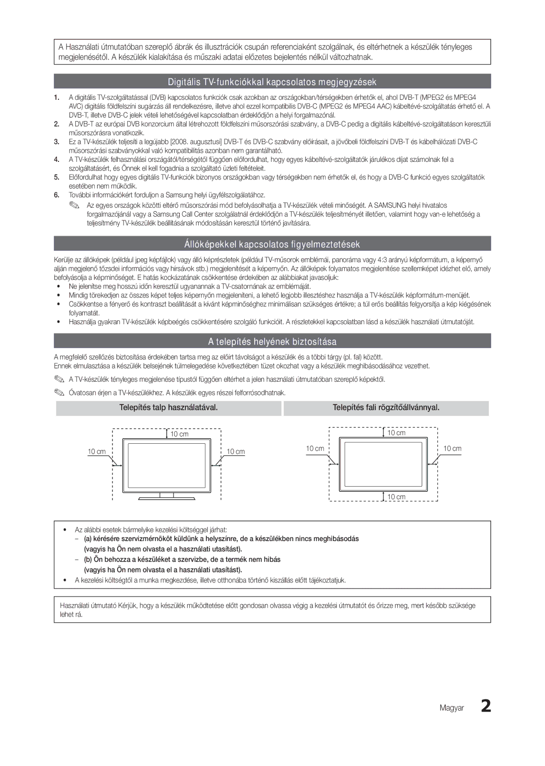 Samsung LT24C300EW/EN manual Digitális TV-funkciókkal kapcsolatos megjegyzések, Állóképekkel kapcsolatos figyelmeztetések 