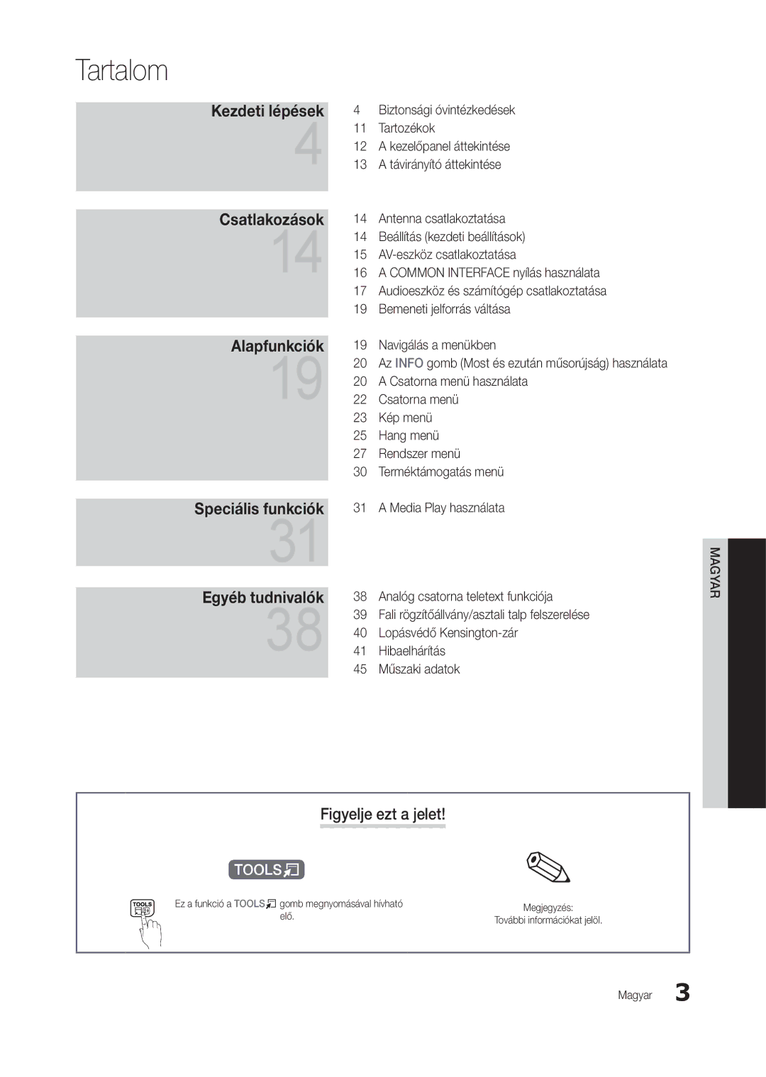 Samsung LT27C370EW/EN manual Tartalom, Figyelje ezt a jelet, Az Info gomb Most és ezután műsorújság használata, Elő 