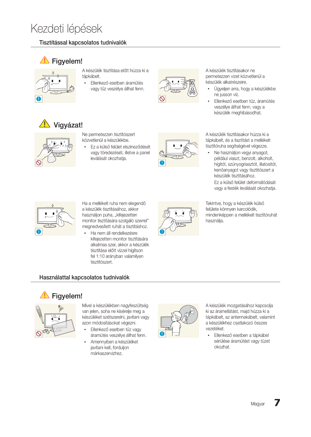 Samsung LT24C300EWZ/EN, LT19C300EW/EN manual Tisztítással kapcsolatos tudnivalók, Használattal kapcsolatos tudnivalók 