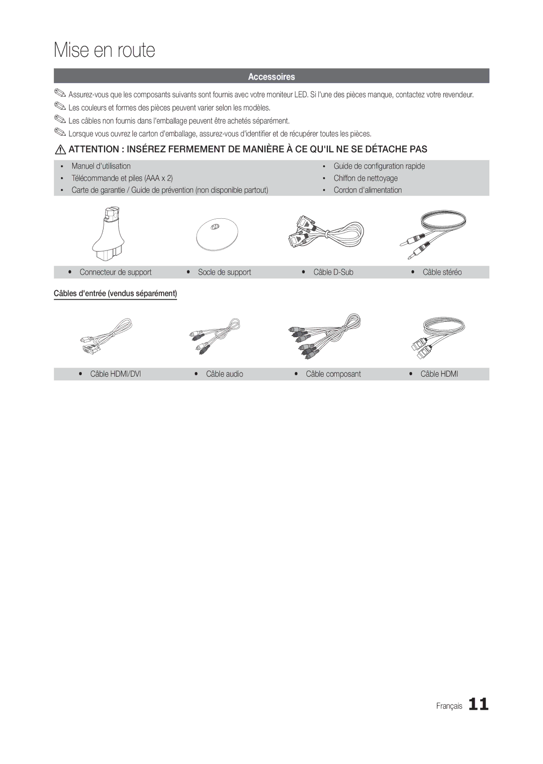 Samsung LT19C300EW/EN, LT24C300EWZ/EN, LT24C300EW/EN, LT27C370EW/EN, LT22C300EW/EN manual Accessoires 