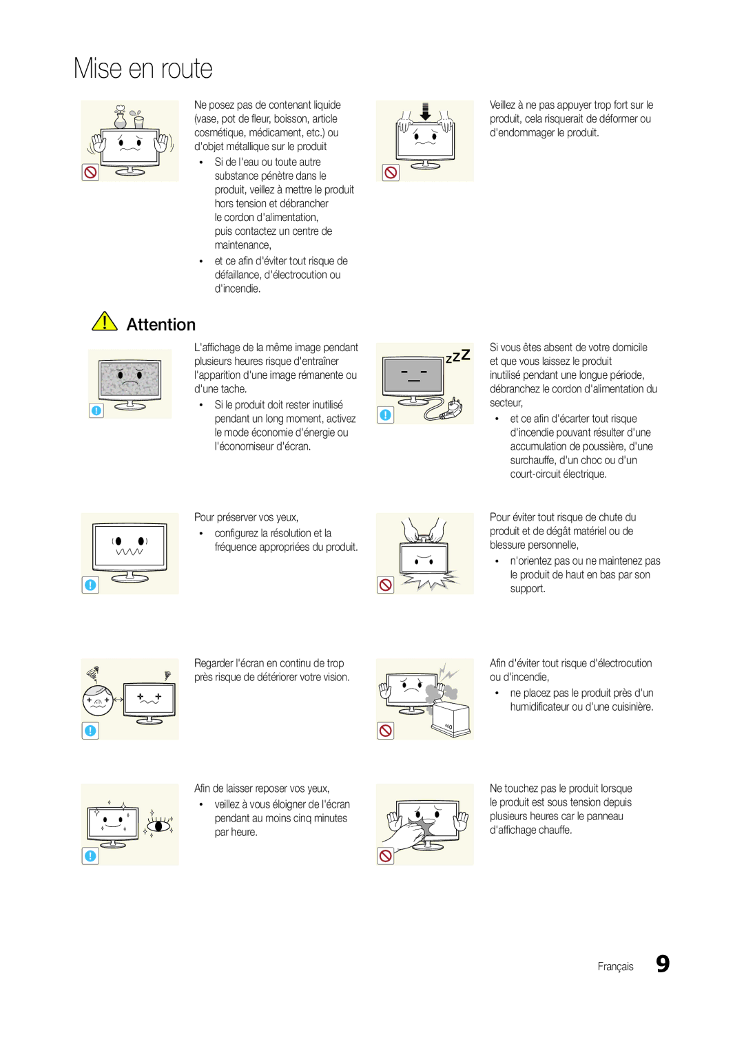 Samsung LT22C300EW/EN, LT24C300EWZ/EN manual Plusieurs heures risque dentraîner, Dune tache, Pour préserver vos yeux 