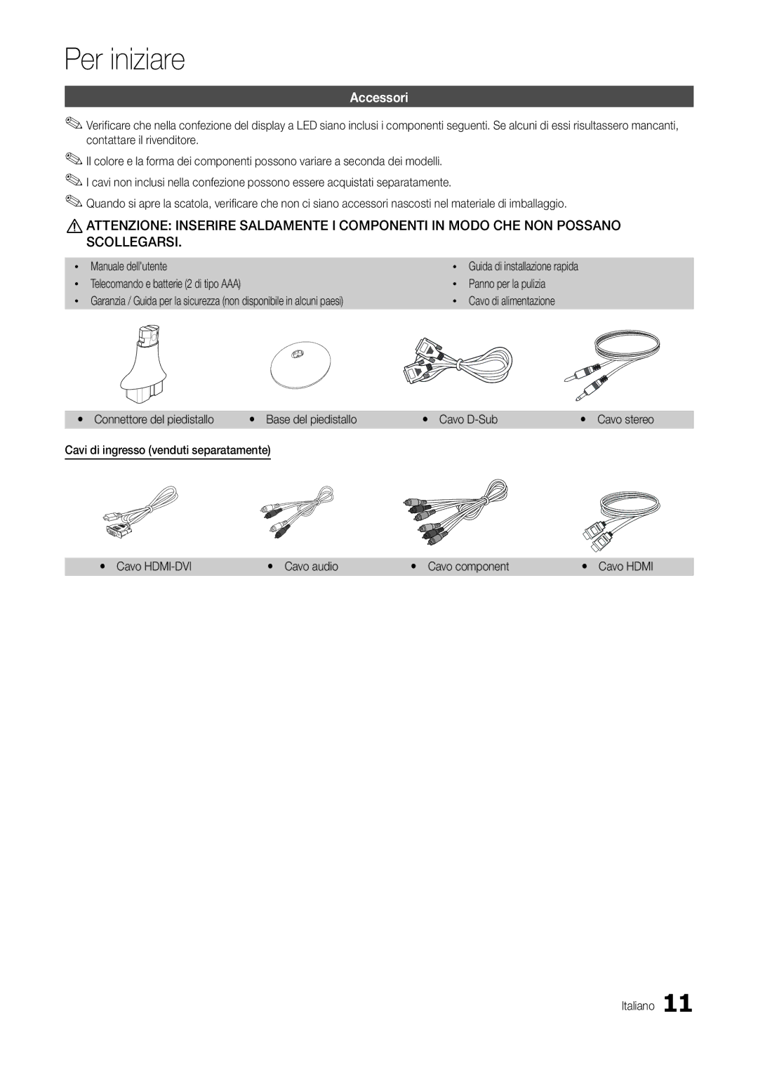 Samsung LT19C300EW/EN, LT24C300EWZ/EN, LT24C300EW/EN Accessori, Manuale dellutente, Cavo di alimentazione, Yy Cavo Hdmi 