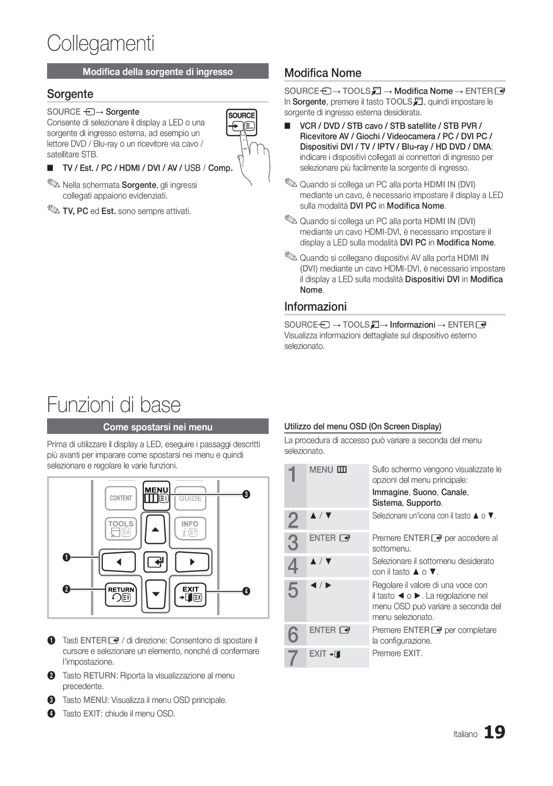 Samsung LT22C300EW/EN, LT24C300EWZ/EN, LT19C300EW/EN, LT24C300EW/EN Funzioni di base, Sorgente, Modifica Nome, Informazioni 