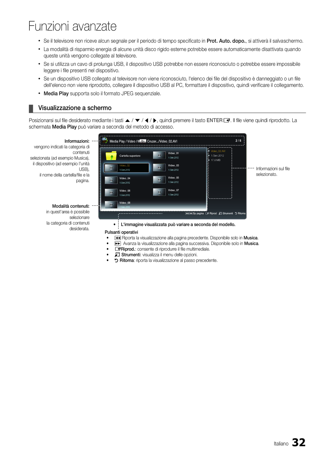 Samsung LT24C300EW/EN, LT24C300EWZ/EN Visualizzazione a schermo, Xx Media Play supporta solo il formato Jpeg sequenziale 