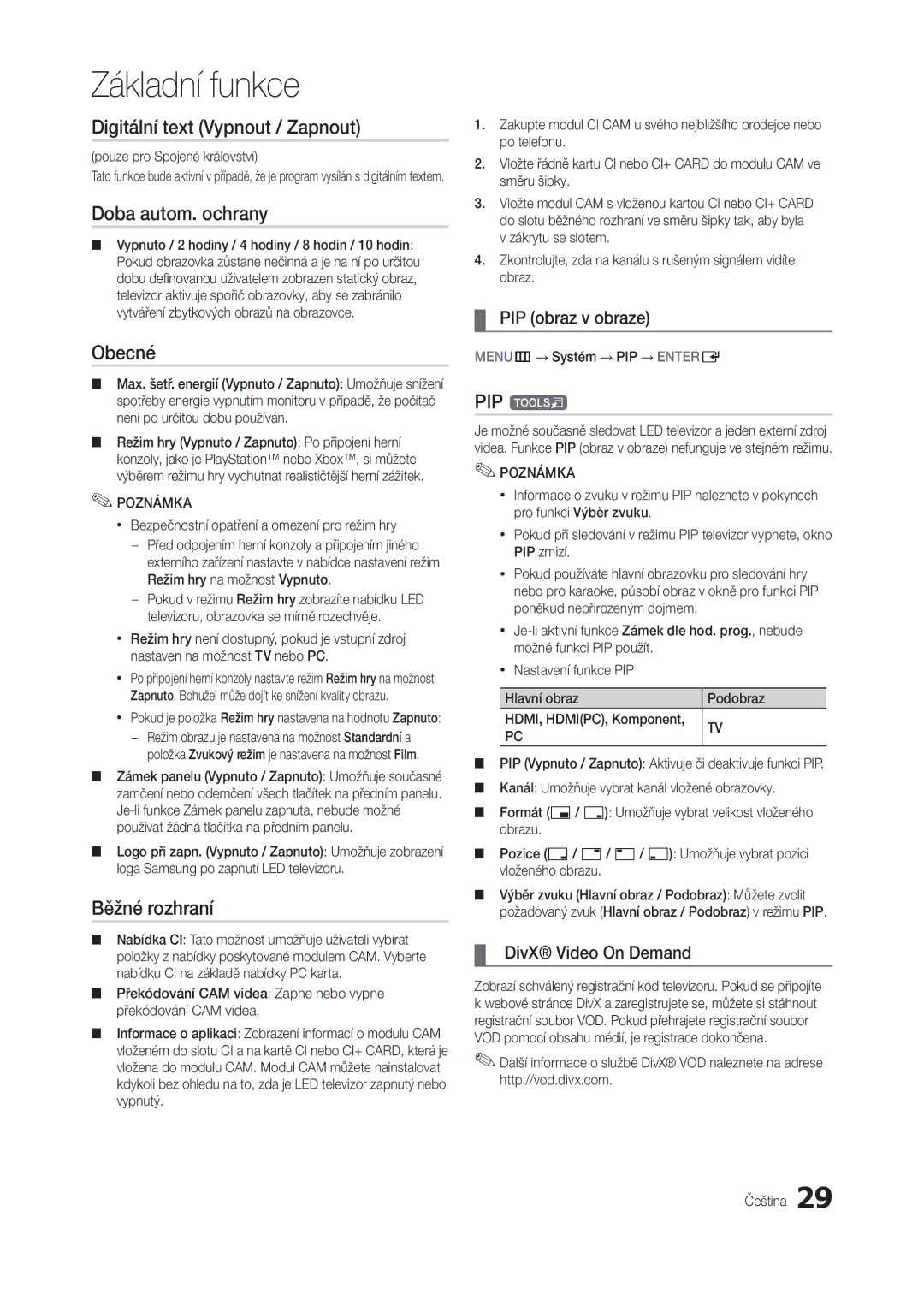 Samsung LT22C300EW/EN, LT24C300EWZ/EN Digitální text Vypnout / Zapnout, Doba autom. ochrany, Obecné, Běžné rozhraní, PIP t 