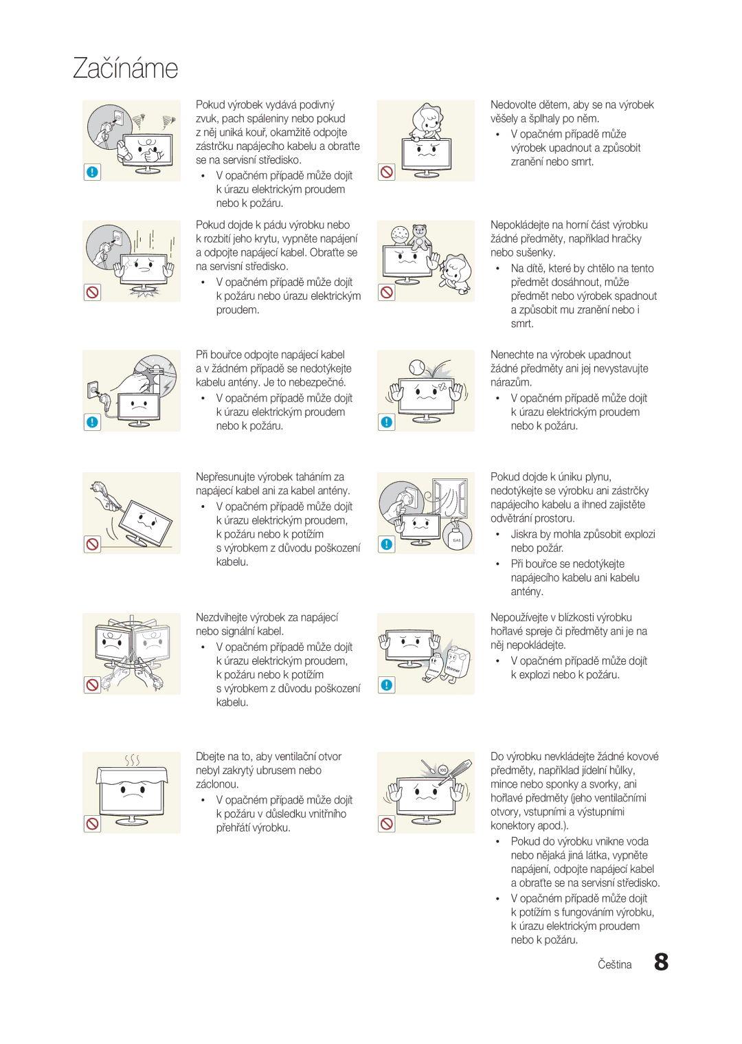 Samsung LT27C370EW/EN, LT24C300EWZ/EN manual Proudem Při bouřce odpojte napájecí kabel, Výrobkem z důvodu poškození ! kabelu 