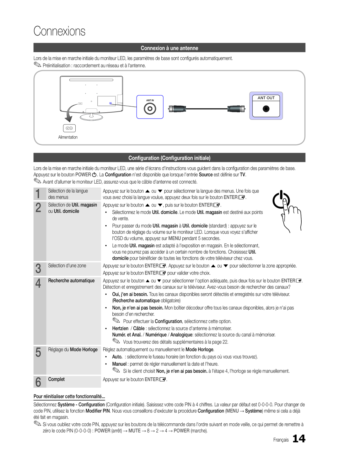 Samsung LT22C300EW/EN, LT24C300EWZ/EN manual Connexions, Connexion à une antenne, Configuration Configuration initiale 