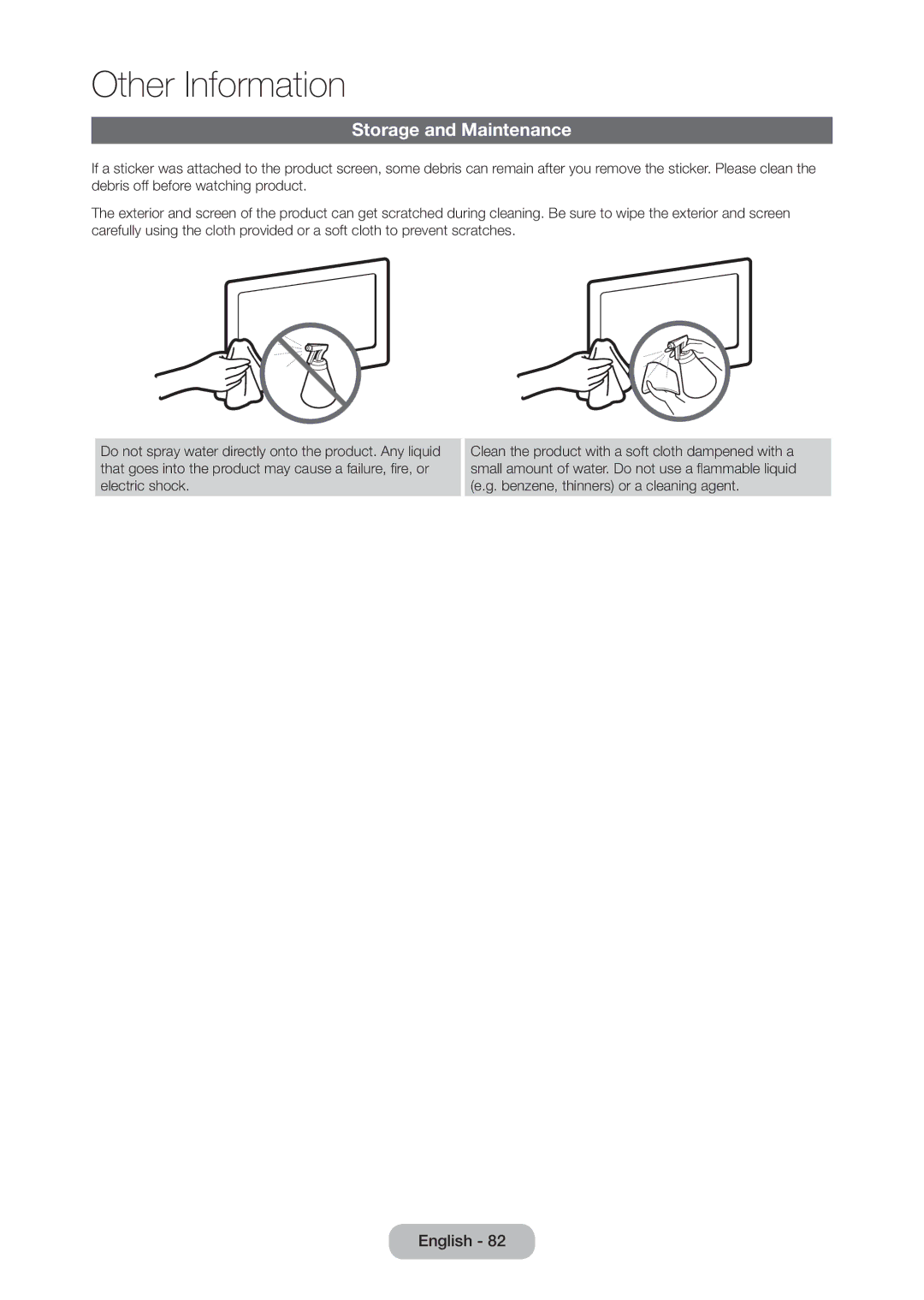 Samsung LT23C350MAQ/CH, LT24C350ARQMXV, LT24C350AR/XV, LT27C370MA/CH, LT23C350MA/CH manual Storage and Maintenance 