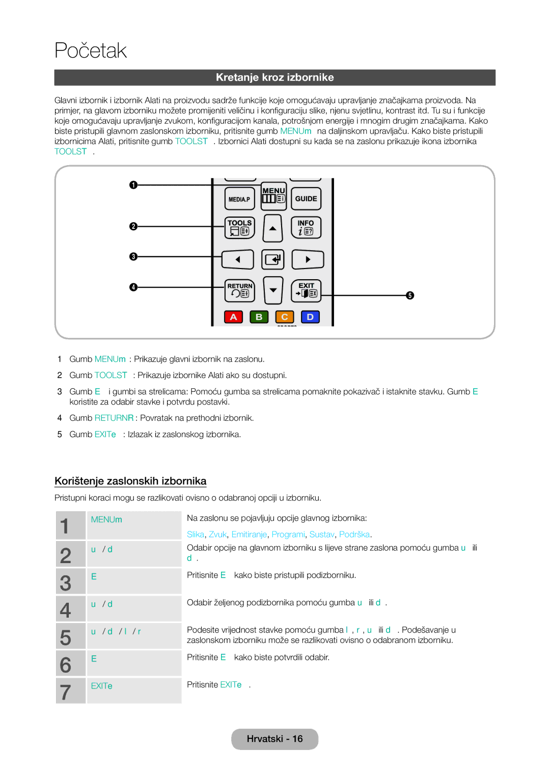 Samsung LT24C350EW/EN, LT27C350EW/EN manual Kretanje kroz izbornike, Korištenje zaslonskih izbornika 