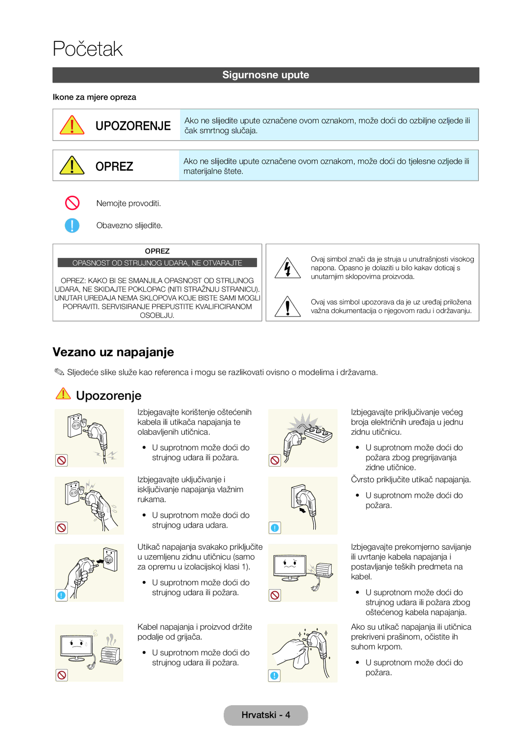 Samsung LT24C350EW/EN, LT27C350EW/EN manual Vezano uz napajanje, Sigurnosne upute 