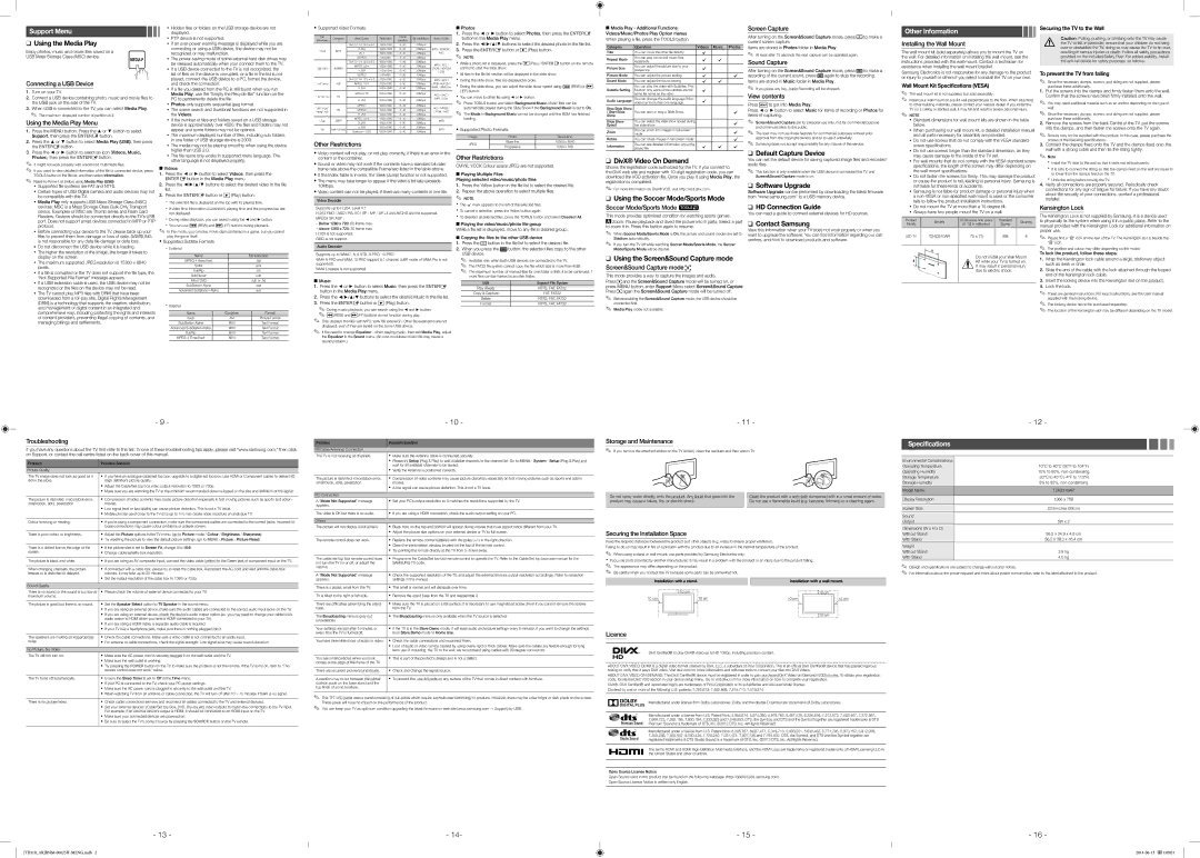 Samsung LT24D310ARMXV manual Support Menu, Other Information 