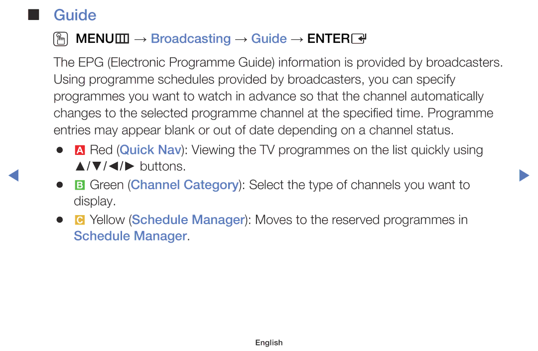 Samsung LT24D310ES/EN, LT28D310ES/EN manual OO MENUm → Broadcasting → Guide → Entere, Schedule Manager 