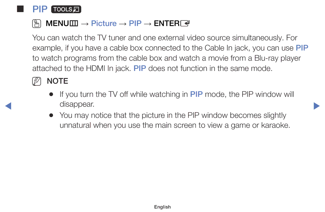 Samsung LT28D310ES/EN, LT24D310ES/EN manual PIP t, OO MENUm → Picture → PIP → Entere 