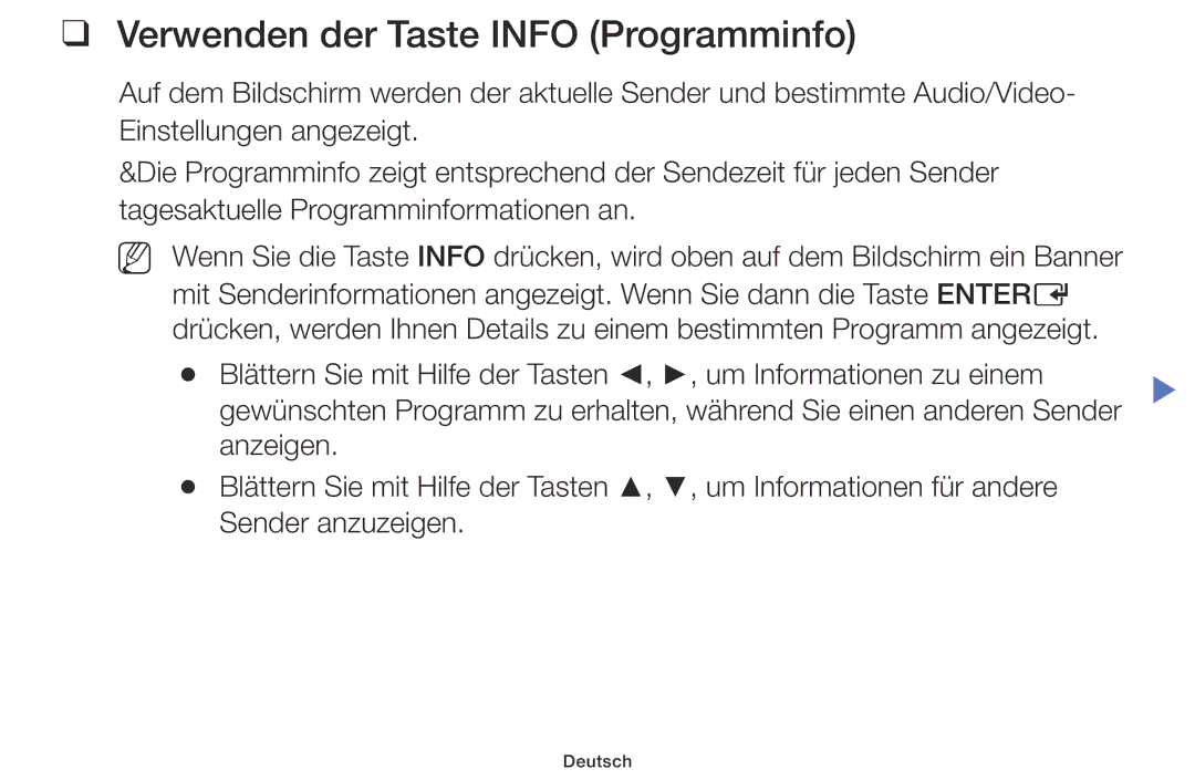 Samsung LT28D310ES/EN, LT24D310ES/EN manual Verwenden der Taste Info Programminfo 