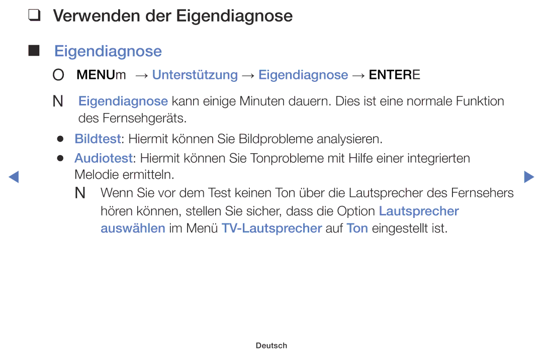 Samsung LT28D310ES/EN, LT24D310ES/EN manual Verwenden der Eigendiagnose, OO MENUm → Unterstützung → Eigendiagnose → Entere 