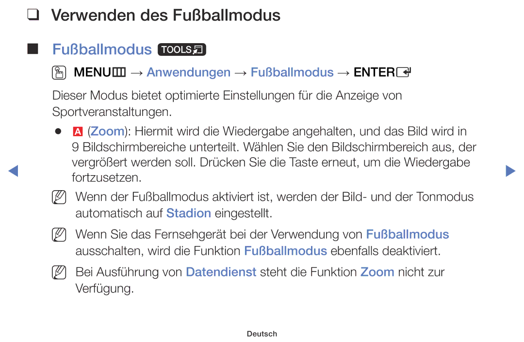 Samsung LT24D310ES/EN manual Verwenden des Fußballmodus, Fußballmodus t, OO MENUm → Anwendungen → Fußballmodus → Entere 