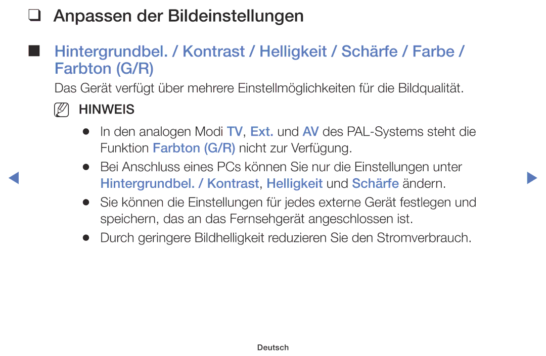 Samsung LT24D310ES/EN manual Anpassen der Bildeinstellungen, Hintergrundbel. / Kontrast, Helligkeit und Schärfe ändern 