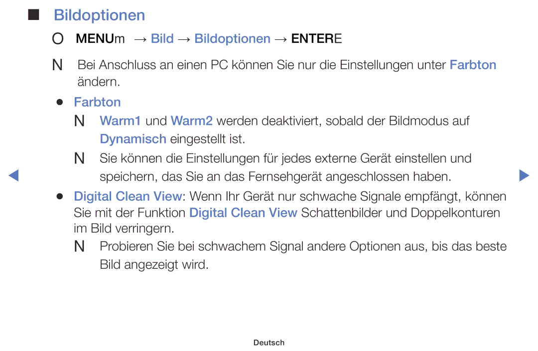 Samsung LT24D310ES/EN, LT28D310ES/EN manual OO MENUm → Bild → Bildoptionen → Entere, Farbton 