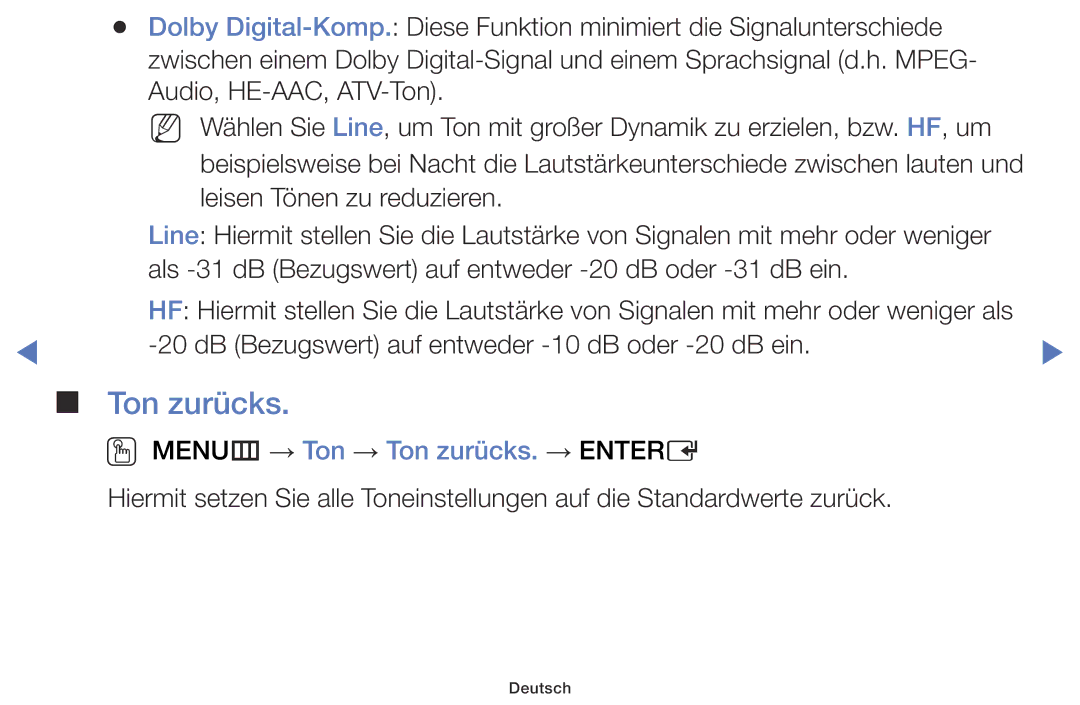 Samsung LT24D310ES/EN, LT28D310ES/EN manual OO MENUm → Ton → Ton zurücks. → Entere 