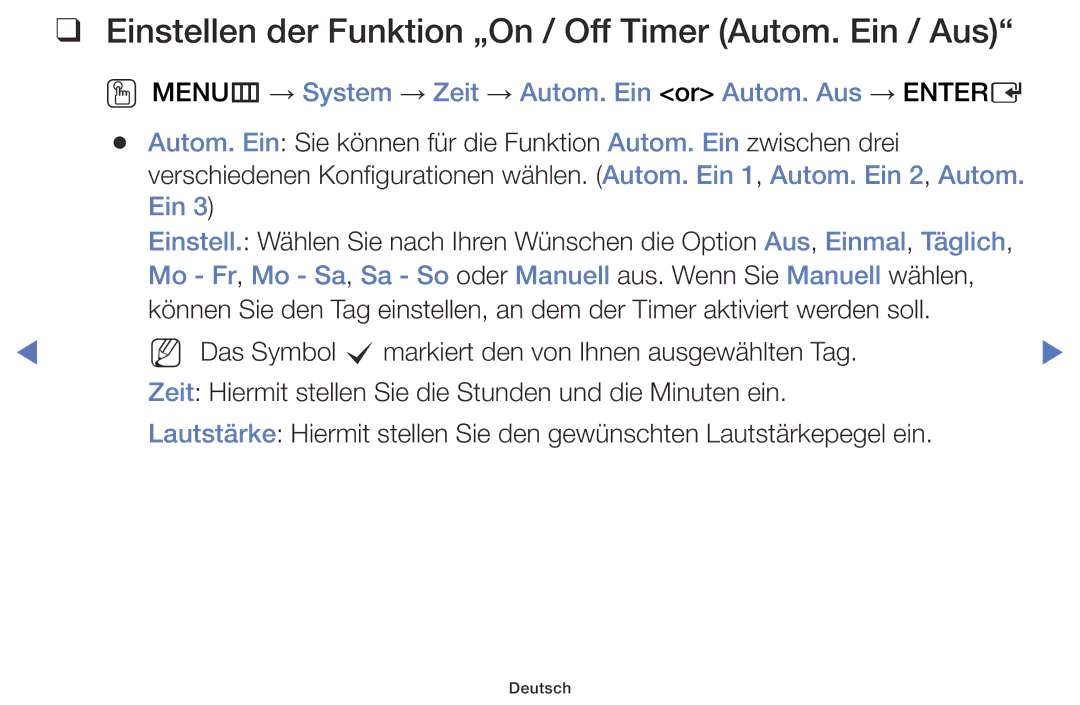 Samsung LT24D310ES/EN, LT28D310ES/EN manual Einstellen der Funktion „On / Off Timer Autom. Ein / Aus 