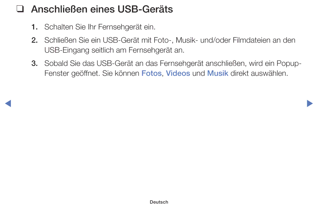Samsung LT28D310ES/EN, LT24D310ES/EN manual Anschließen eines USB-Geräts 