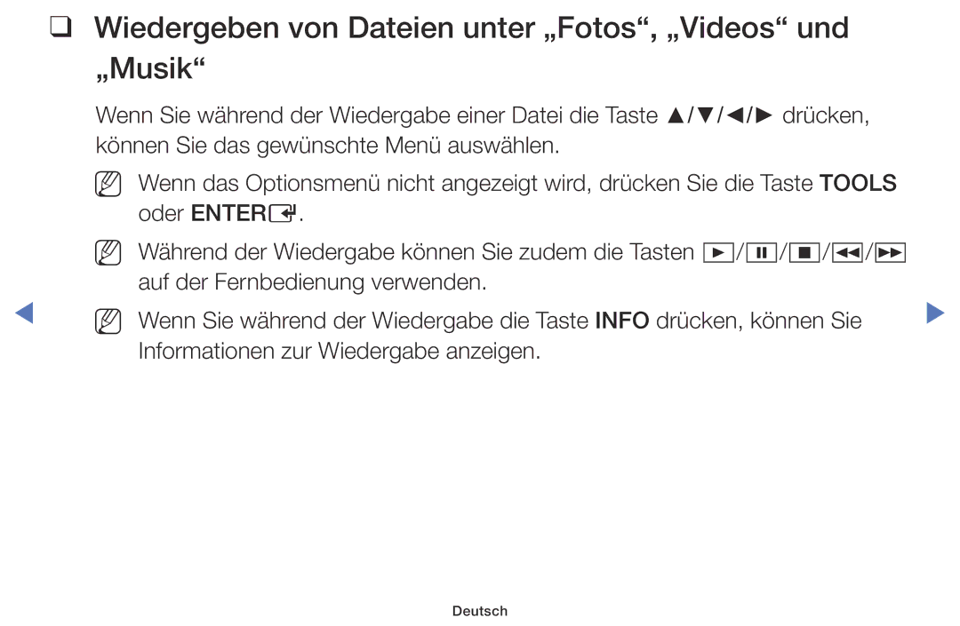 Samsung LT28D310ES/EN, LT24D310ES/EN manual Wiedergeben von Dateien unter „Fotos, „Videos und „Musik 