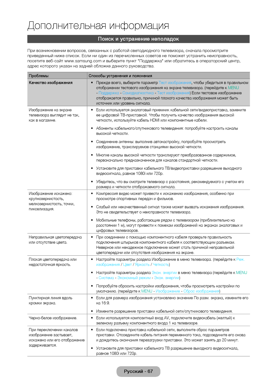 Samsung LT28D310EX/RU, LT24D310EW/EN, LT28D310EW/EN Поиск и устранение неполадок, Изображения / Цвет / Яркость / Четкость 